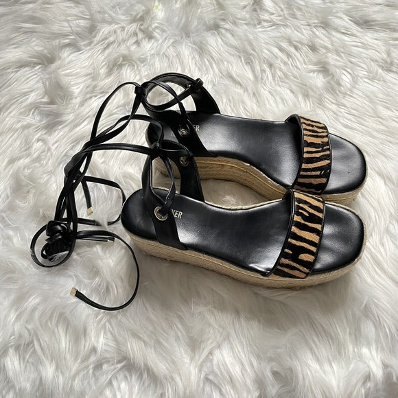 Bleecker & Bond Odette Tiger Calf Hair Espadrille Wedge Sandals 6.5M Leather - Picture 5 of 16